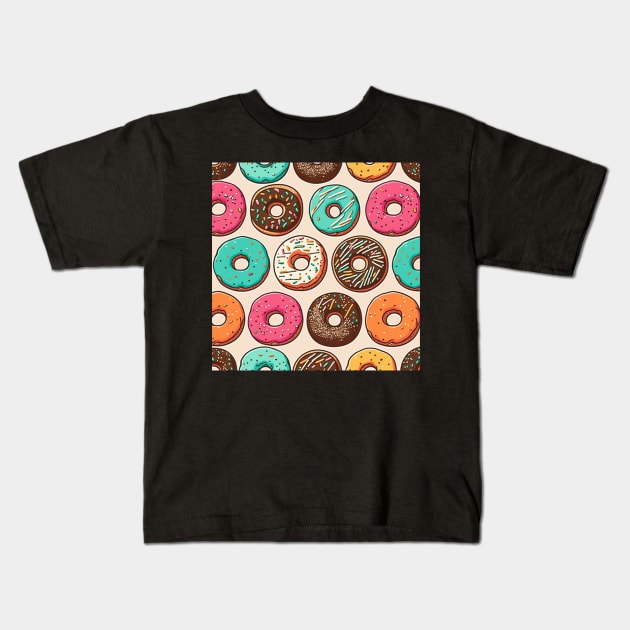 Donuts Pattern Line Drawing Colorful, Birthday Gift ideas for Donuts Lover Kids T-Shirt by Pezzolano